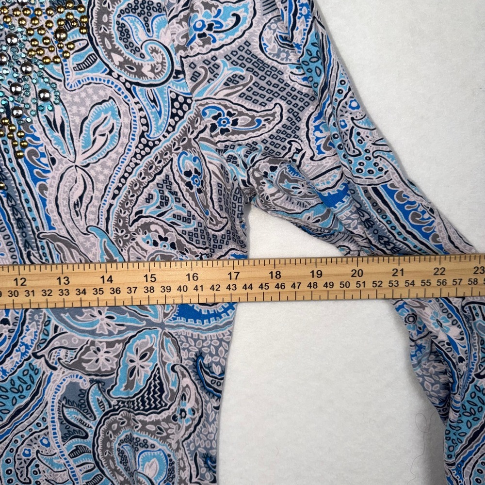 V Cristina Women Large Blue Paisley Rhinestone Embellished Top Boho Vintage Y2k - Picture 4 of 8